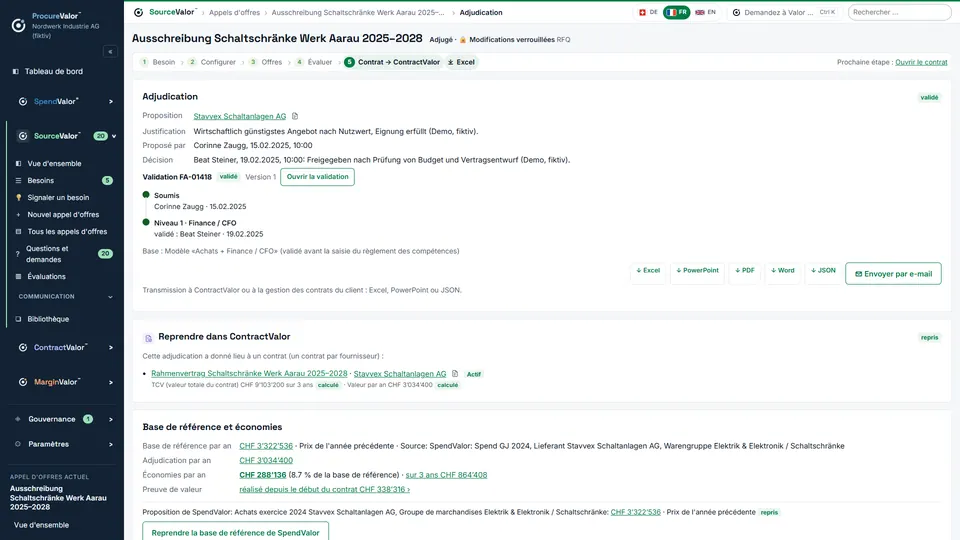 Attribution avec double validation : le contrat part avec toutes ses conditions vers ContractValor.